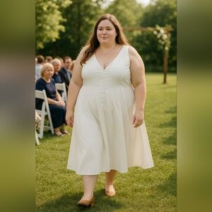 Floreya White Sleeveless Midi Dress Button Detail 2X Beach Bachelorette Wedding